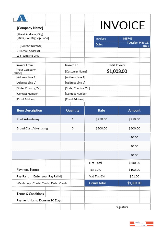 Advertising Invoice Template PSD template
